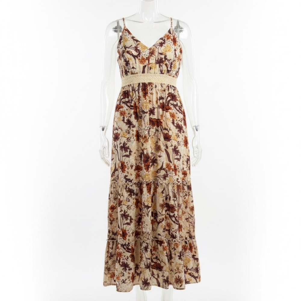 Bohemian Floral Maxi Dress Crochet Lace Detail 3X